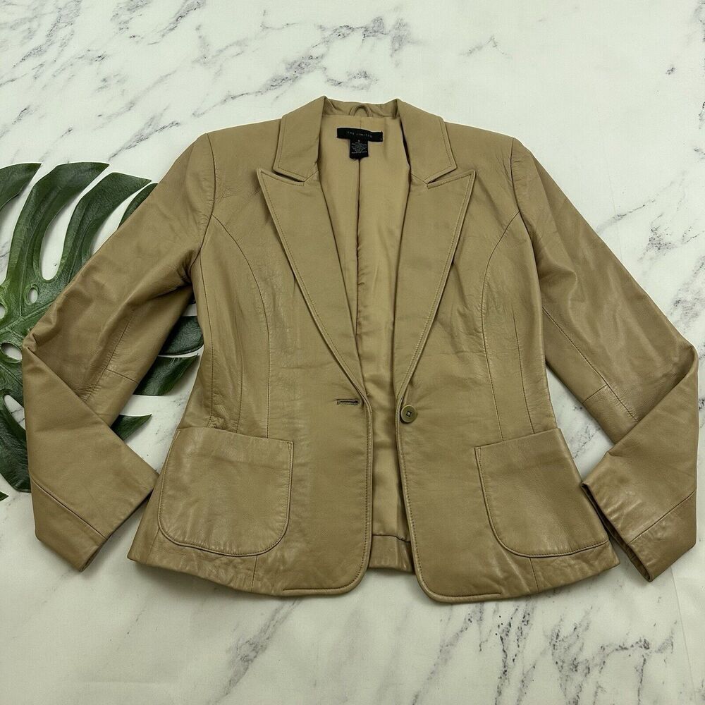 The Limited Womens Vintage Y2k Leather Blazer Jacket Size 6 Tan Brown One Button